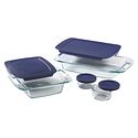 Pyrex Easy Grab 8-Piece Bake ’N Store Set with Blue Lids