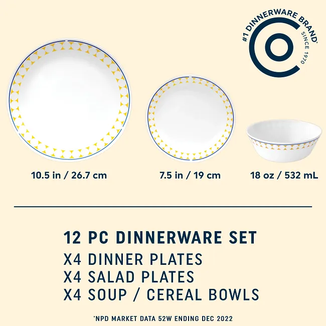 MilkGlass Harmony Pops 12 piece Dinnerware Set Service for 4
