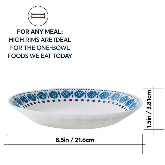 Everyday Expressions Glass Azure Medallion 23-ounce Meal Bowls, 4-pack