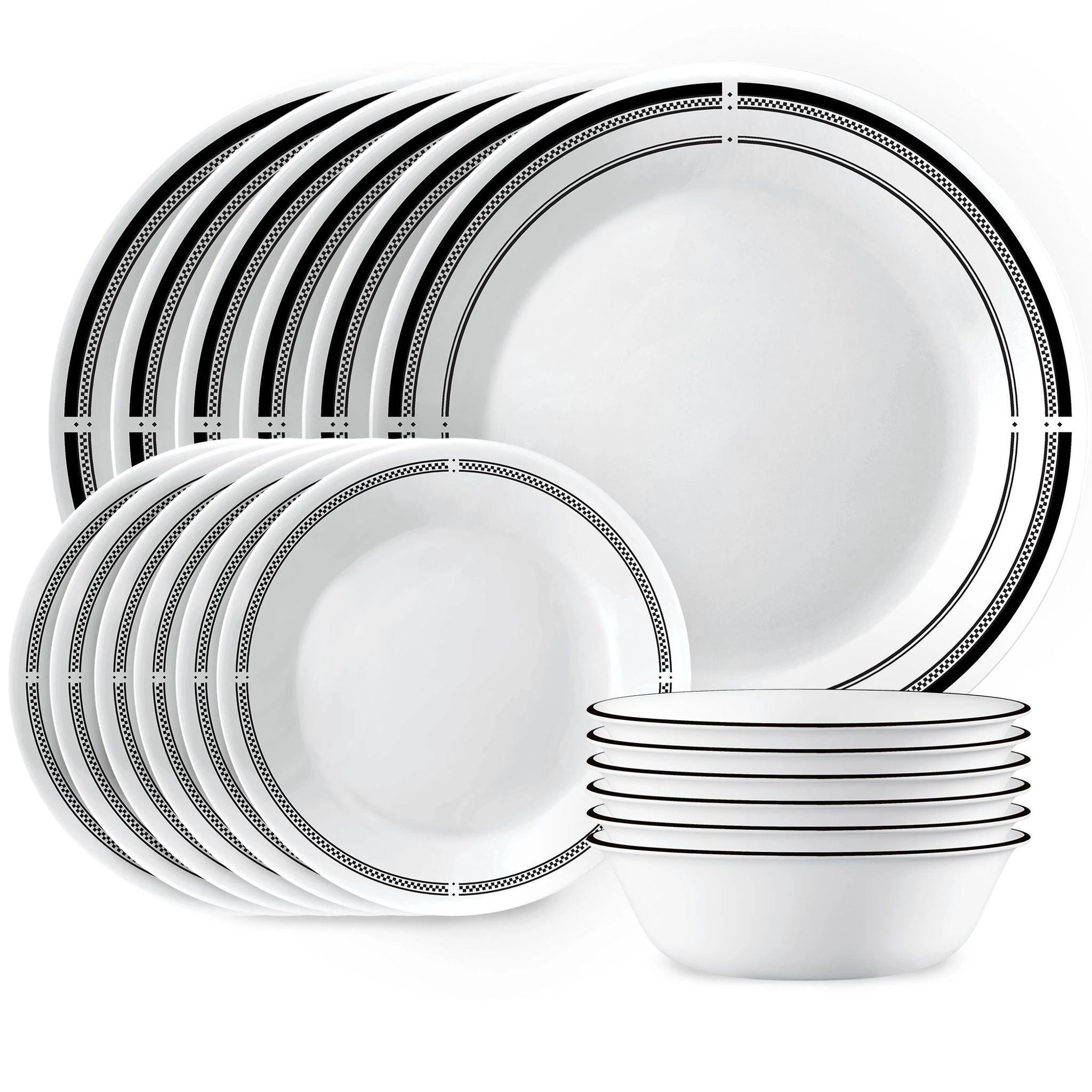 Corelle 18-Piece Round Dinnerware Set, Service for 6, Lightweight Round Plates and Bowls Set, Vitrelle Triple Layer Glass, Brasserie