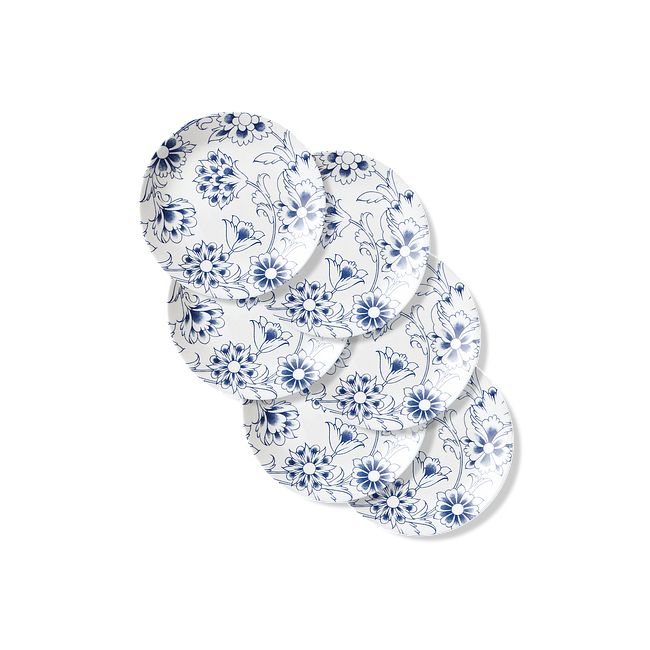 Indigo Blooms 8.5” Salad Plates, 6-pack