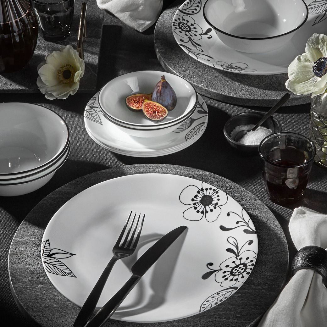 Inked Poppy 16piece Dinnerware Set, Service for 4 Corelle