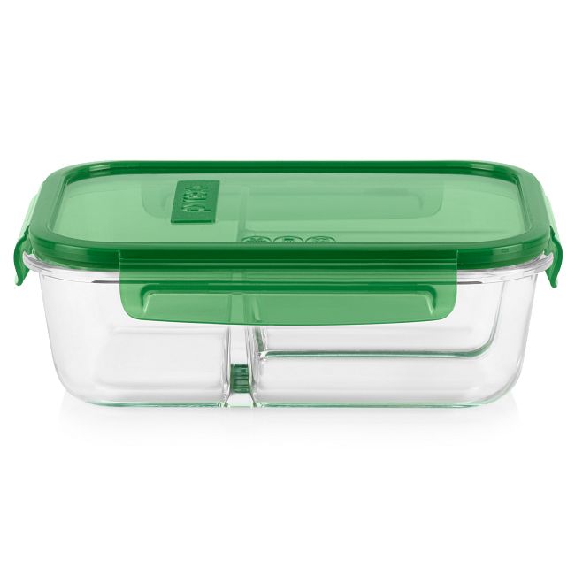 MealBox™ 5.8-cup Divided Glass Food Storage Container with Dark Green Lid