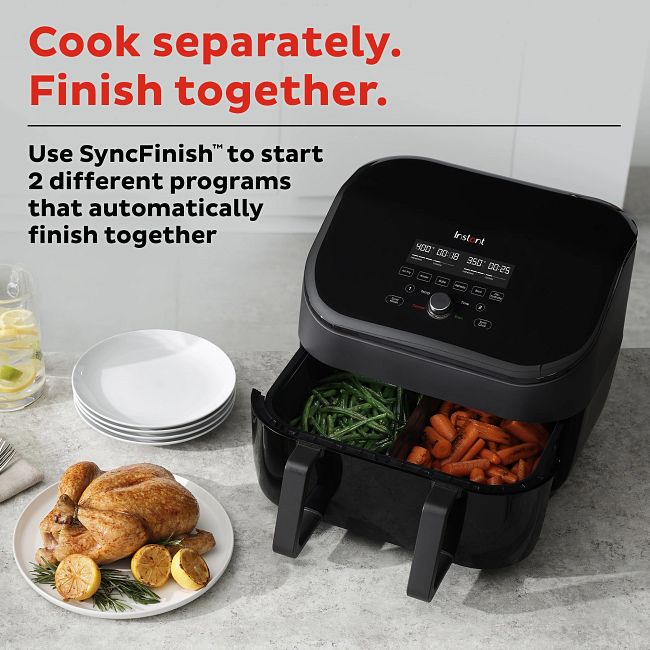 TRU 9 Quart Dual Zone 2-Basket Air Fryer Black and Stainless