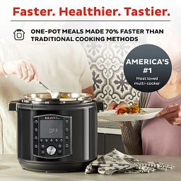 Instant Pot® Pro Multi-Use 6-qt Pressure Cooker Panel text Use up to 60% less energy