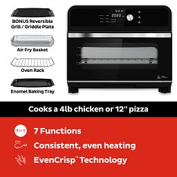Instant Cuisine 18L Cuisine Air Fryer and Toaster Oven with text Cooks a 4 pound chicken or 12 inch pizza