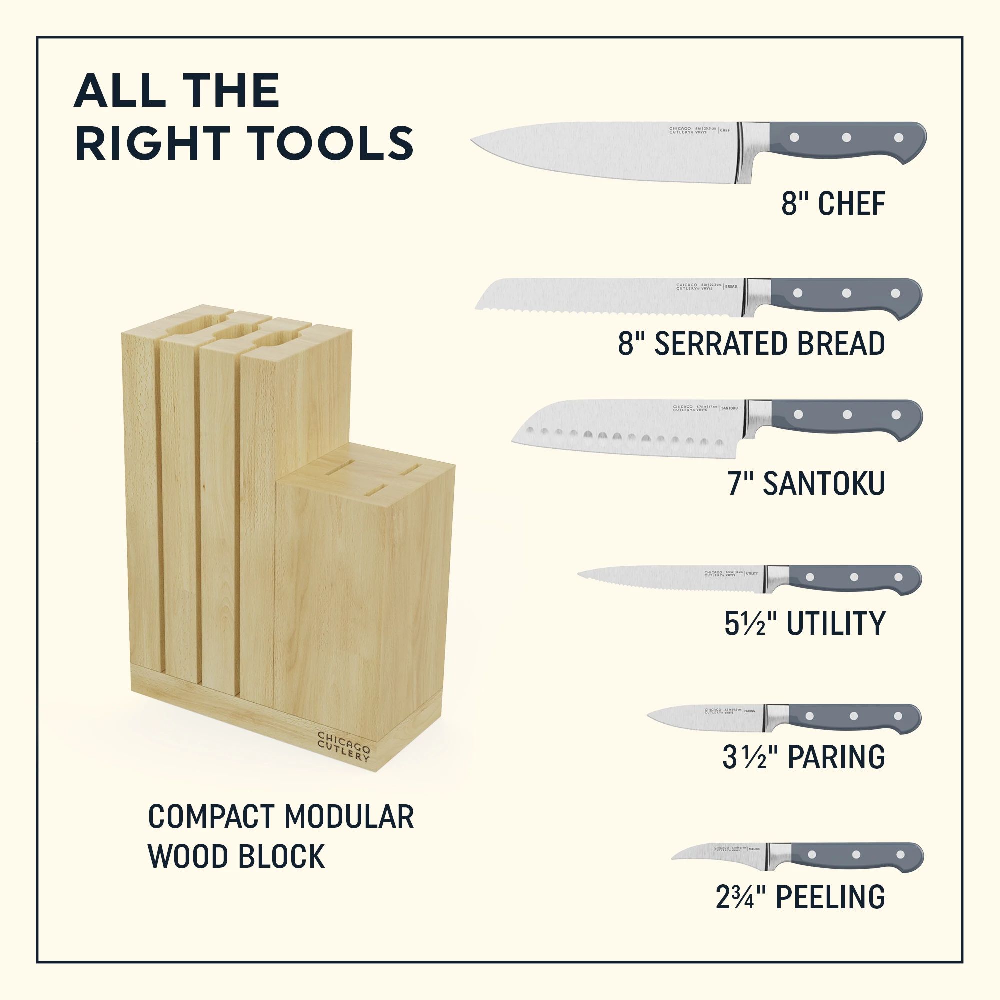  Chicago Cutlery Racine 12-Pc Kitchen Knife Wood Block Set, Stainless  Steel Knives, Serrated, Chef, Utility, and Paring Knife, Removable Steak  Knife Block, Walnut Handle: Home & Kitchen