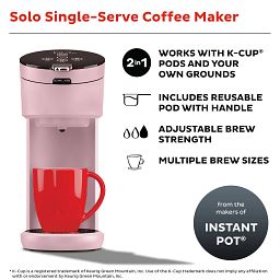Instant Solo Pink Single Serve Coffee Maker with text cafe quality results