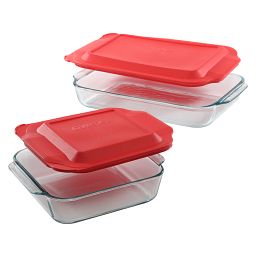 Pyrex Basics 4-piece Glass Bakeware Set (red lids)