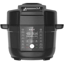Duo™ Crisp  6.5-qt with Ultimate Lid Multi-Cooker & Air Fryer on counter with food inside & lid being opened-text 1 Ultimate Lid