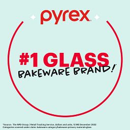 Pyrex with text Easy-peasy cleaning, Glass is dishwasher safe, lids top rack