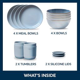 Stoneware Nordic Blue 10-piece Dinnerware Set with a photo of what's inside