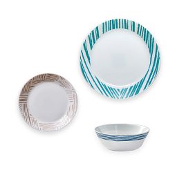 Everyday Expressions Glass Geometrica Dinnerware Set showing 1 dinner plate, 1 salad plate & 1 soup bowl