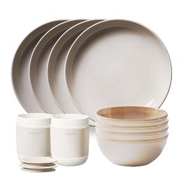 Stoneware Oatmeal 12-piece Dinnerware Set - includes tumblers