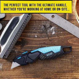 Utility Knife with TraX-Grip with text Comfortable Handle