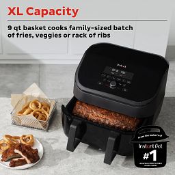 Instant Vortex 9-qt Air Fryer with VersaZone Technology with text Choose 1 or 2 zones with divider cook large batches 