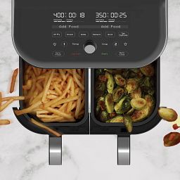 Vortex Plus Dual 8-qt Stainless Steel Air Fryer with ClearCookwith text Use up to 60% less energy