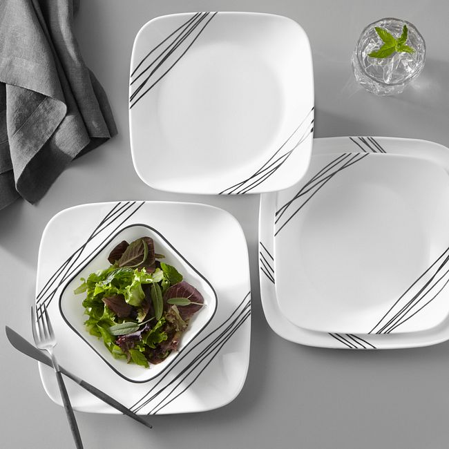 Square Simple Sketch 18-piece Dinnerware Set, Service for 6 | Corelle