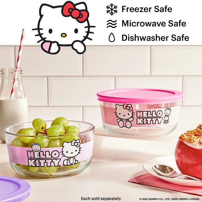 4-cup Round Glass Storage: Hello Kitty®, Pink
