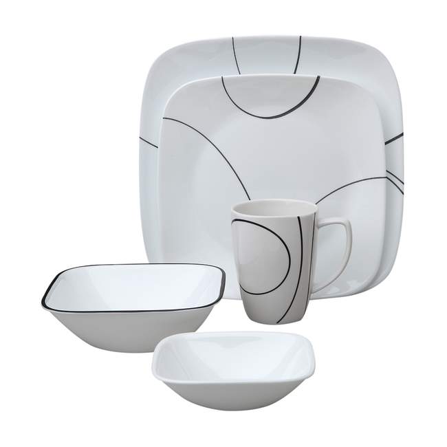 Square Simple Lines 16-pc Dinnerware Set w/ Bonus Bowls