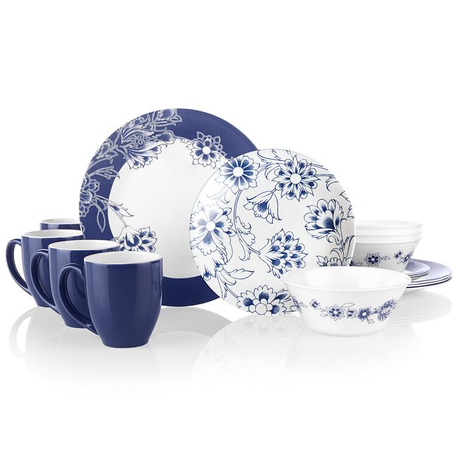 Indigo Blooms 16-piece Dinnerware Set, Service for 4