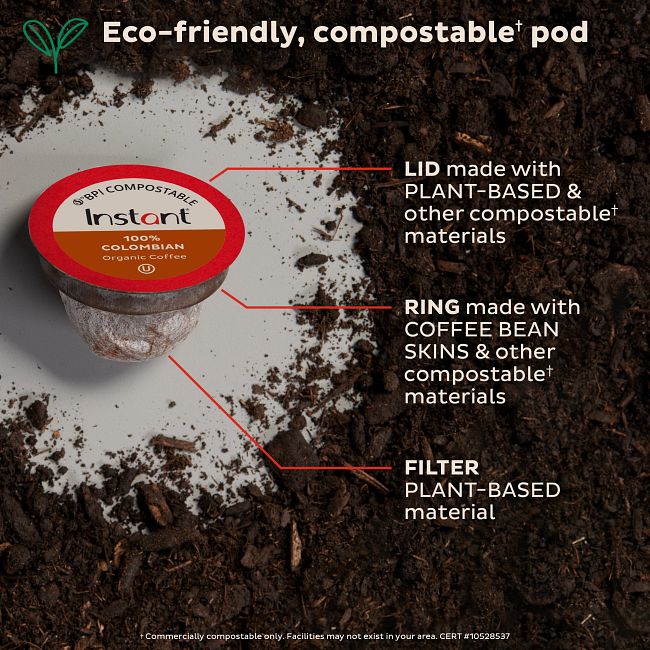 Instant® Compostable Coffee Pods, 100% Colombian, Medium Roast, 30 pods