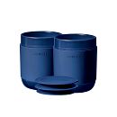 Stoneware 13.5-ounce Tumblers with Silicone Lids, Navy, 4-pack
