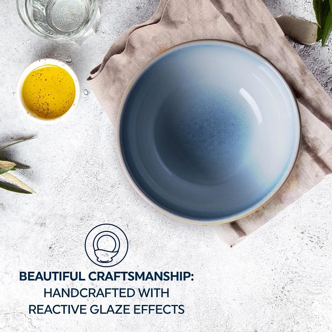 Stoneware 21-ounce Bowls, Nordic Blue, 4-pack