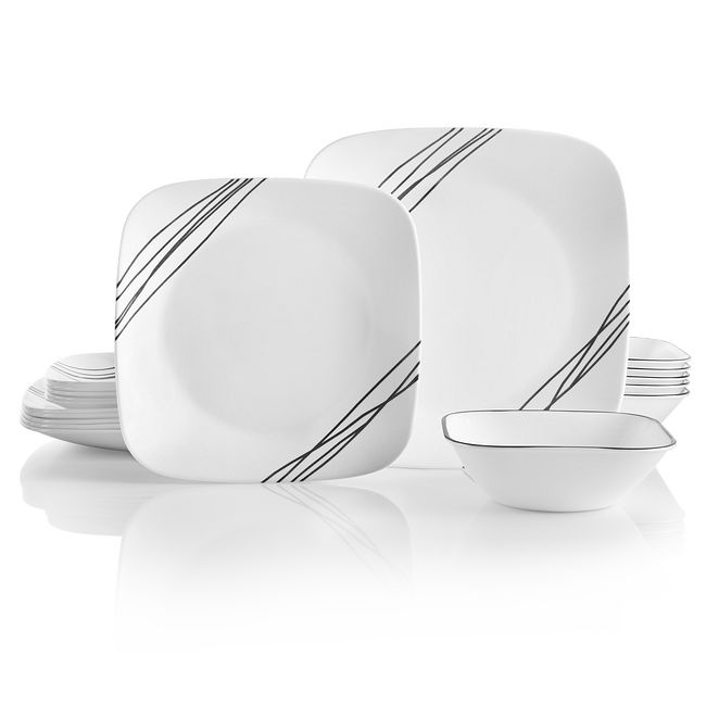 Square Simple Sketch 18-piece Dinnerware Set, Service for 6