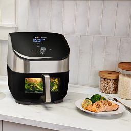 Vortex™ Plus 6-quart Stainless Steel Air Fryer with ClearCook and OdorErase with text Use up to 60% less energy