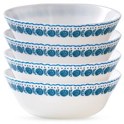 Everyday Expressions Glass Azure Medallion 18-ounce Cereal Bowl, 4-pack