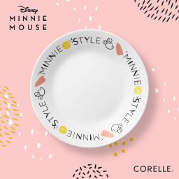 Minnie Mouse 6.75" Appetizer Plate with words Minnie Style around border on pink background