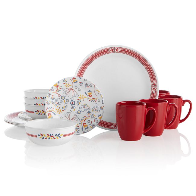 Prairie Garden Red 16-piece Dinnerware Set, Service for 4