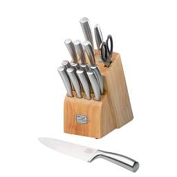 Elston™ 16-pc Block Set with chef knife sitting in front on block