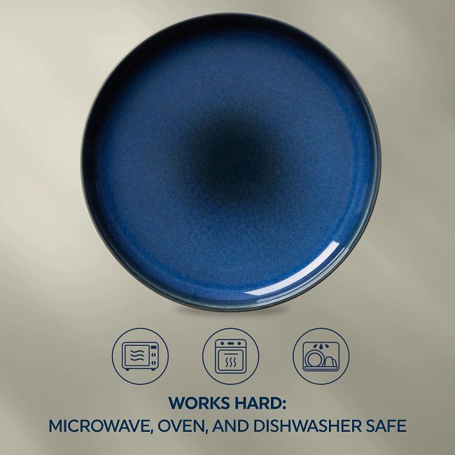 Stoneware 10.5" Dinner Plates, Navy, 4-pack