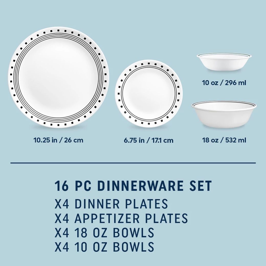 City Block 16-piece Mugless Dinnerware Set, Service For 4 | Corelle