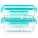 Pyrex MealBox 2.1-Cup Divided Glass Food Storage Container with Turquoise Lid