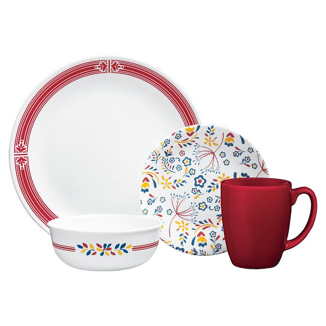 Prairie Garden Red 16-piece Dinnerware Set, Service for 4