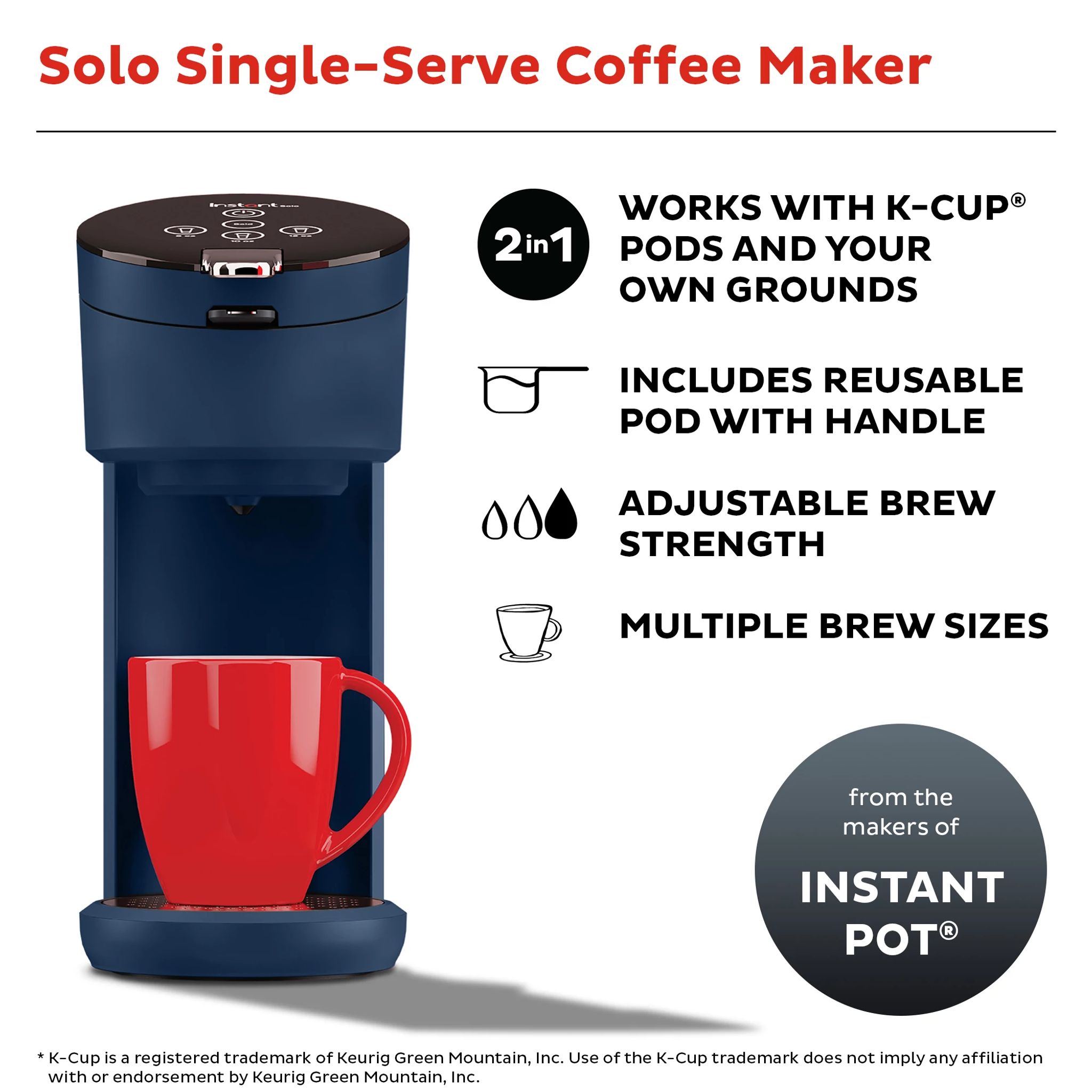 Instant Solo Café 2-in-1 Single Serve Coffee Maker for K-Cup Pods and  Ground Coffee, Black Brand new in box ☕️ Retail $59.99 +Tax Our…