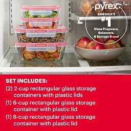 FreshLock 8-pc Rectangular Glass Storage Set with text Americas #1 glass prep & bakeware & storage brand & shows what's inside