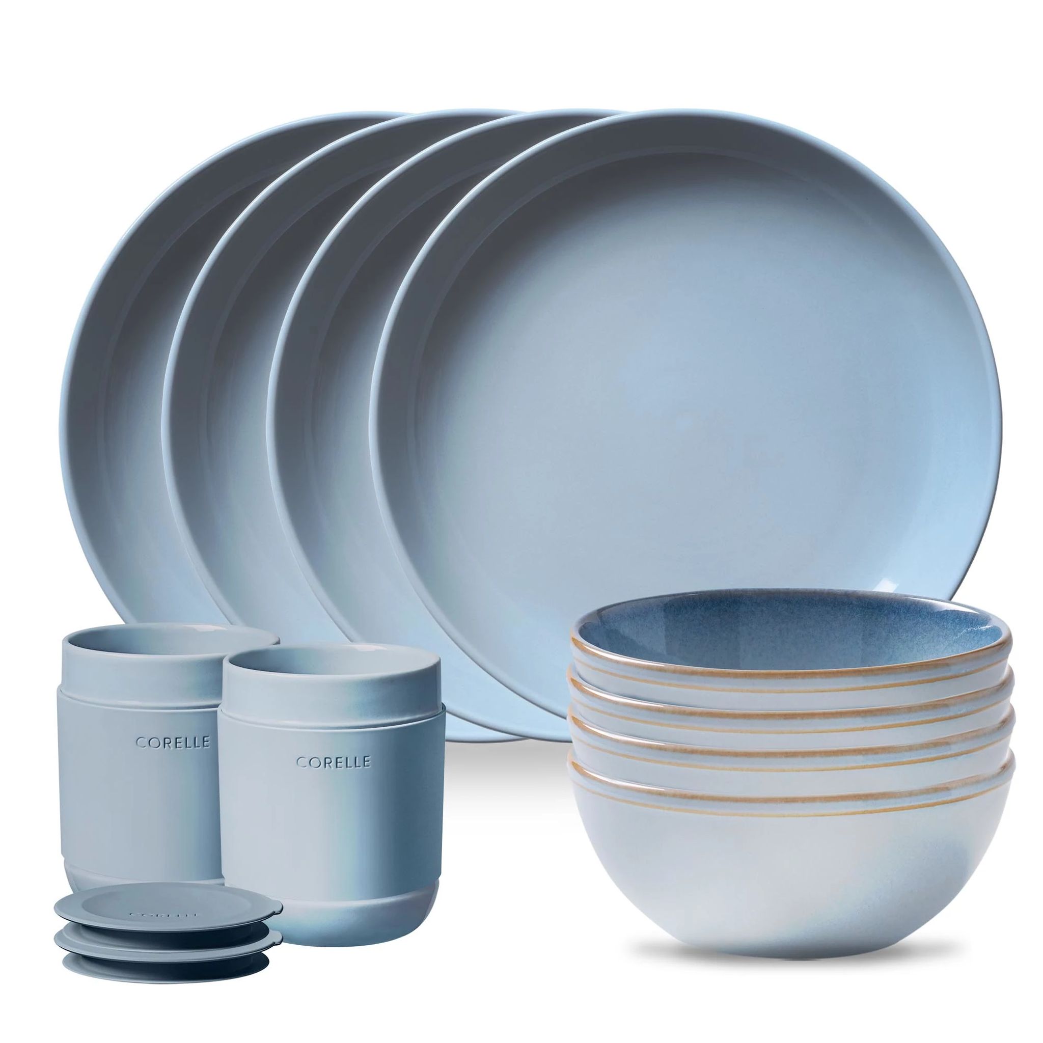 Stoneware 10-piece Dinnerware Set, Service for 4, Nordic Blue