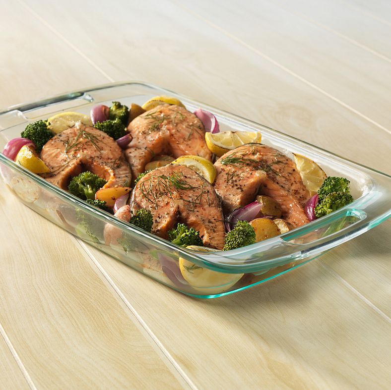 Easy Grab 6 Piece Glass Bake N’ Store™ Set With Blue Lids