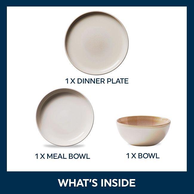 Stoneware 3-piece Dinnerware Set, Service for 1, Oatmeal