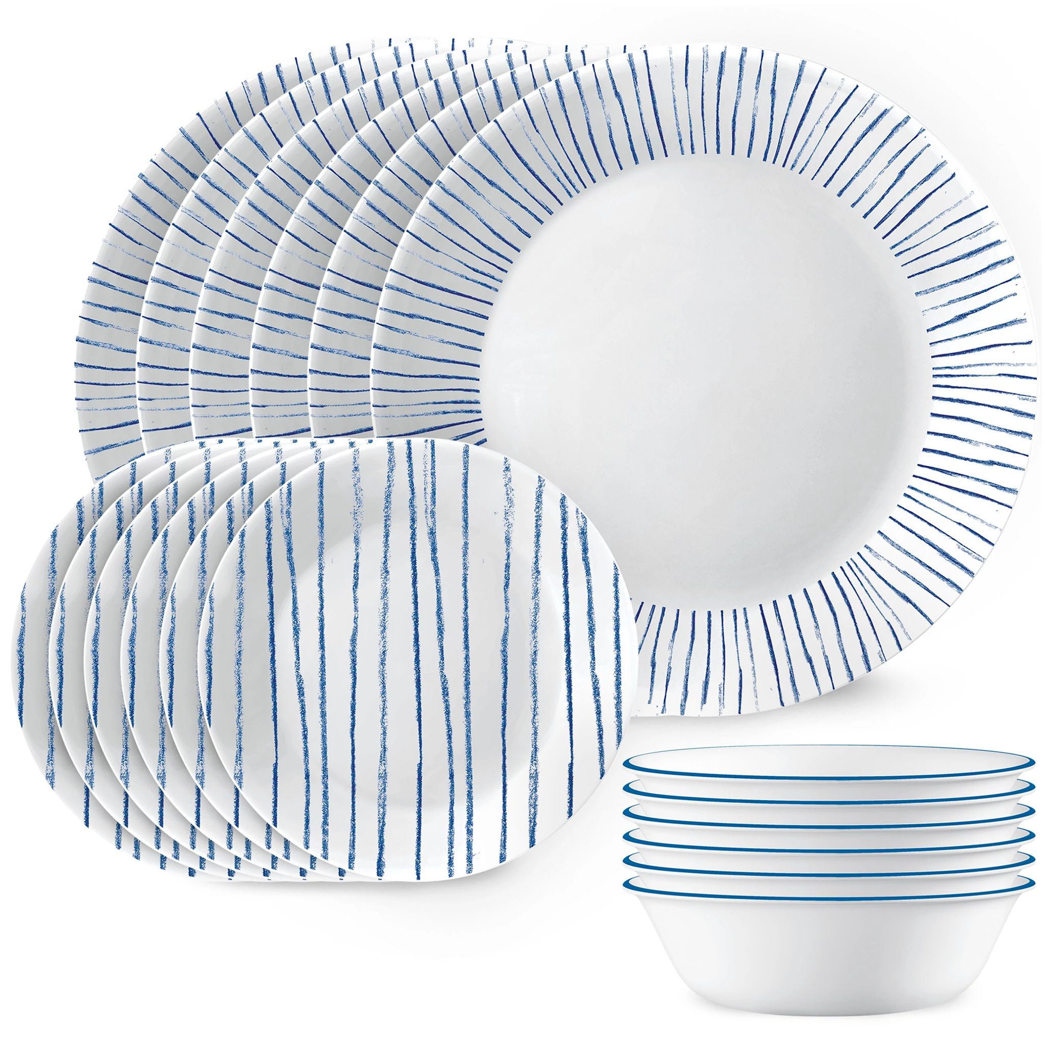 Basics 18-Piece Kitchen Dinnerware Set - Square Plates,  Bowls, Service for 6 - Gray Soft Lines: Dinnerware Sets