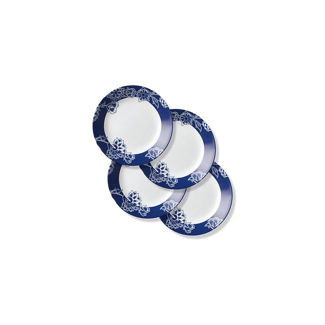 Indigo Blooms 6.75" Appetizer Plates, 4-pack
