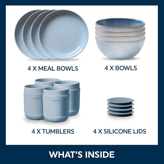 Stoneware 16-piece Dinnerware Set, Service for 4, Nordic Blue