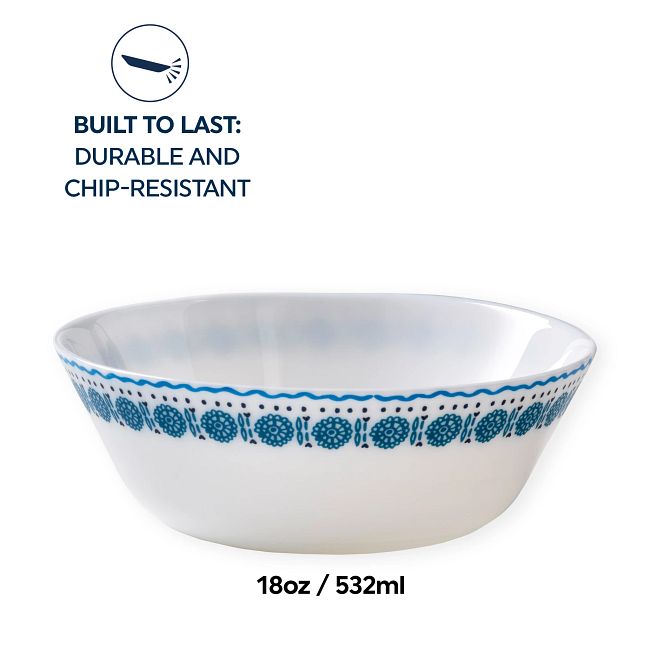 Everyday Expressions Glass Azure Medallion 18-ounce Cereal Bowls, 4-pack