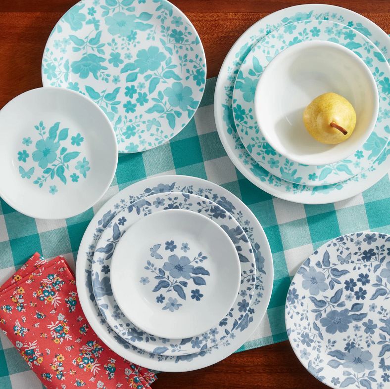 The Pioneer Woman 12piece Dinnerware Set, Evie, Teal Corelle