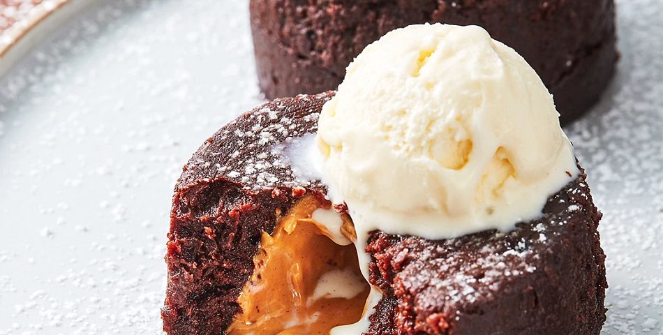Peanut Butter Molten Cakes with ice cream