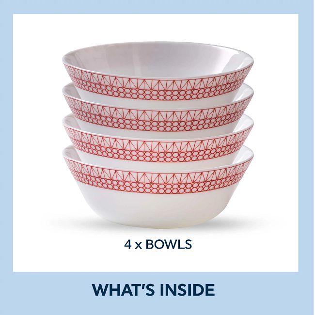Everyday Expressions Glass Graphic Stitch 18-ounce Cereal Bowls, 4-pack